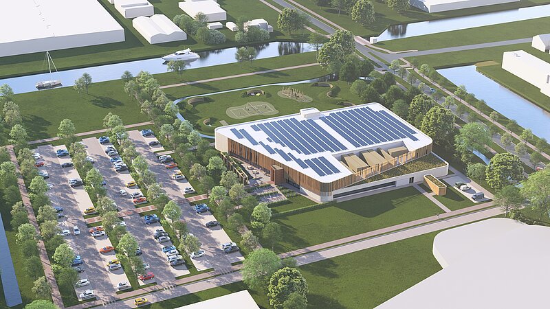 Schetsontwerp bovenaanzicht nieuwe zwembad